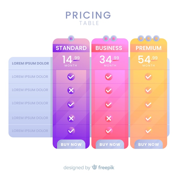 Free vector pricing table