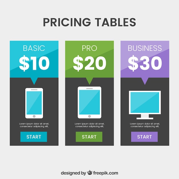 Free vector pricing tables