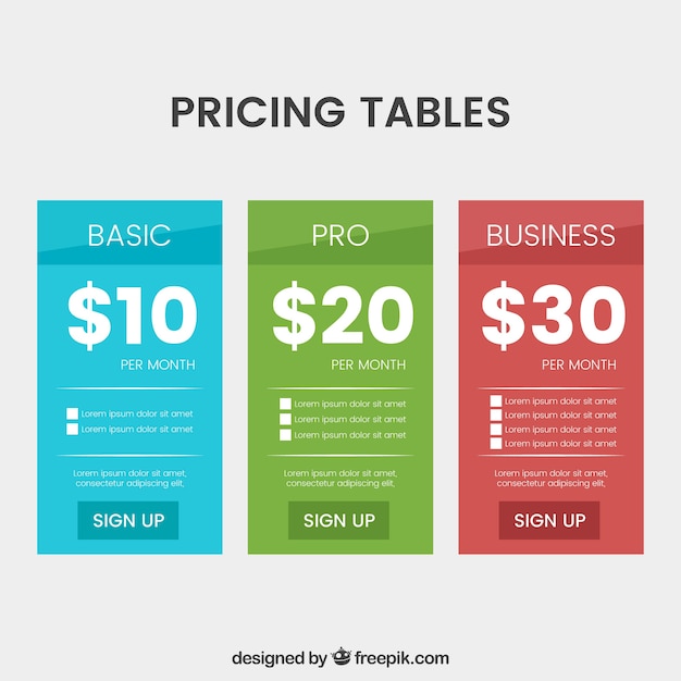 Free vector pricing tables