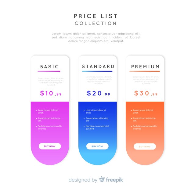 Free vector pricing tables