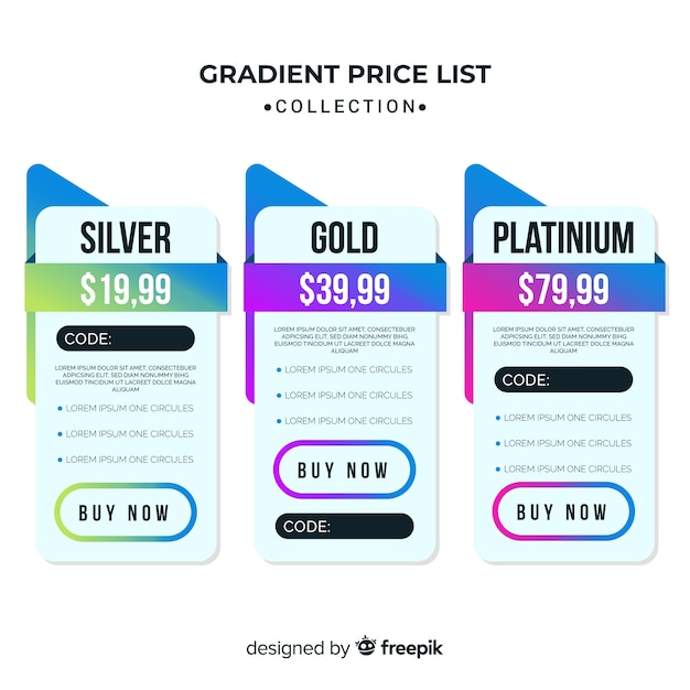 Free vector pricing tables