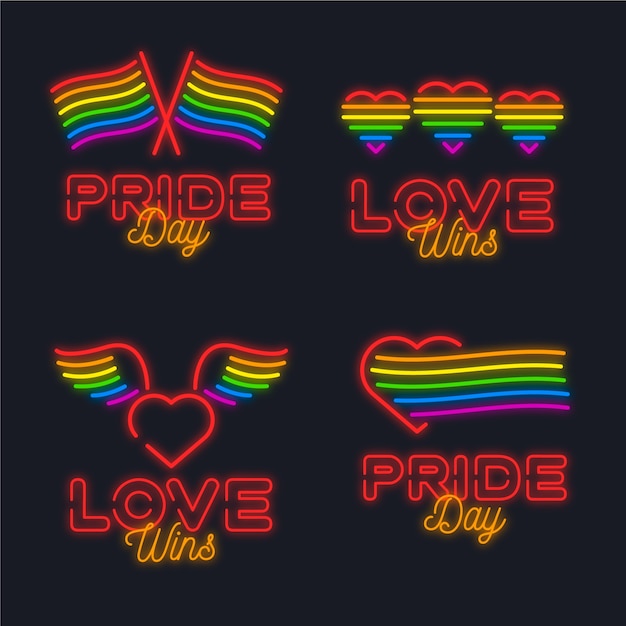 Free vector pride day celebration neon signs style