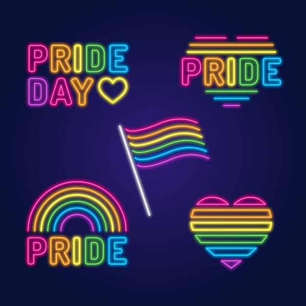 Free vector pride day celebration neon signs