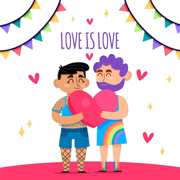 Free vector pride day concept with gay couple