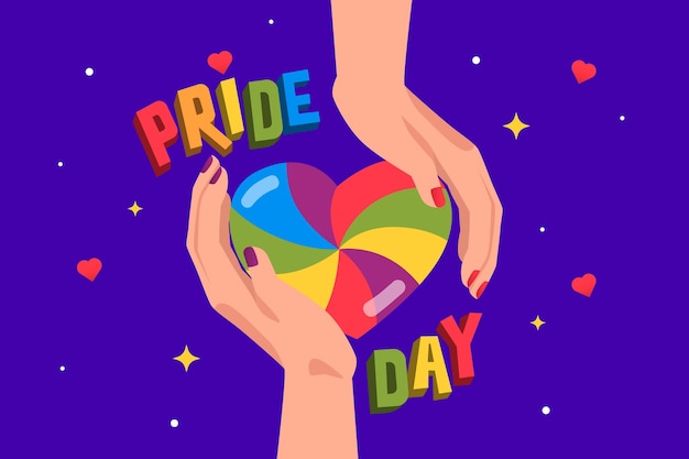 Pride day concept with hands holding rainbow heart