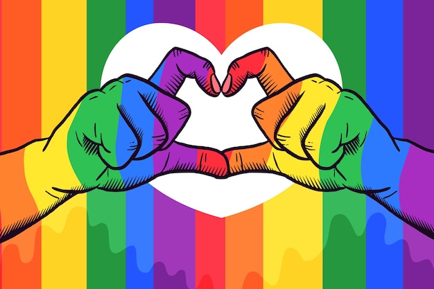 Free vector pride day concept with hands making heart