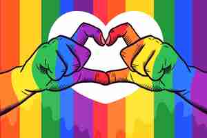 Free vector pride day concept with hands making heart