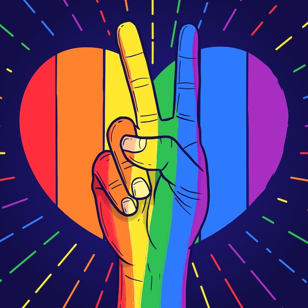 Бесплатное векторное изображение Концепция дня гордости с сердцем и знаком мира