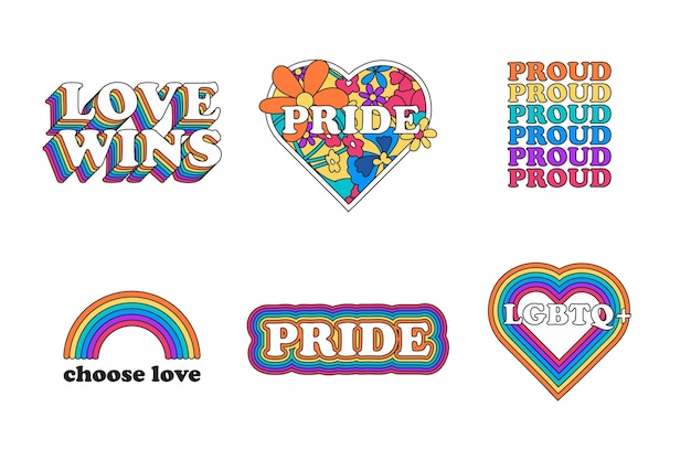 Pride day creative labels set