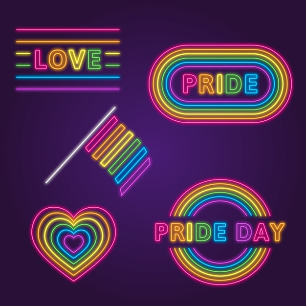 Free vector pride day event neon signs