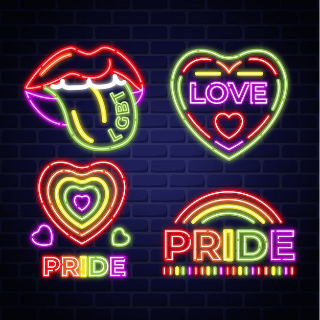 Vettore gratuito insegne al neon per eventi pride day