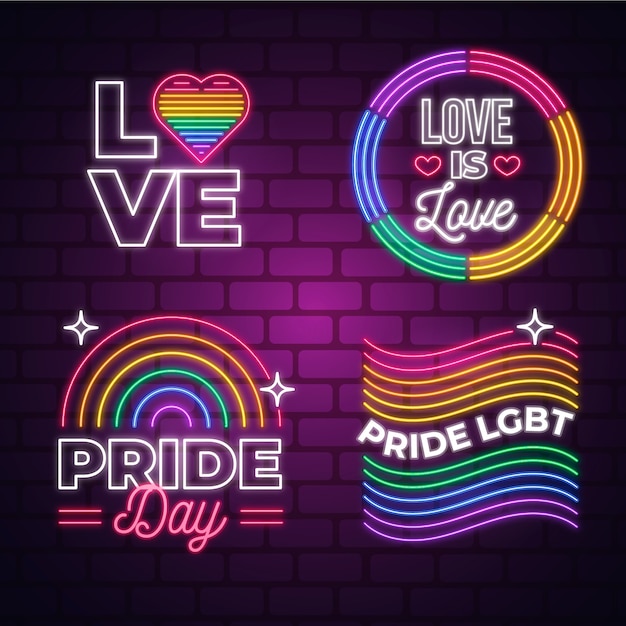 Free vector pride day event neon signs