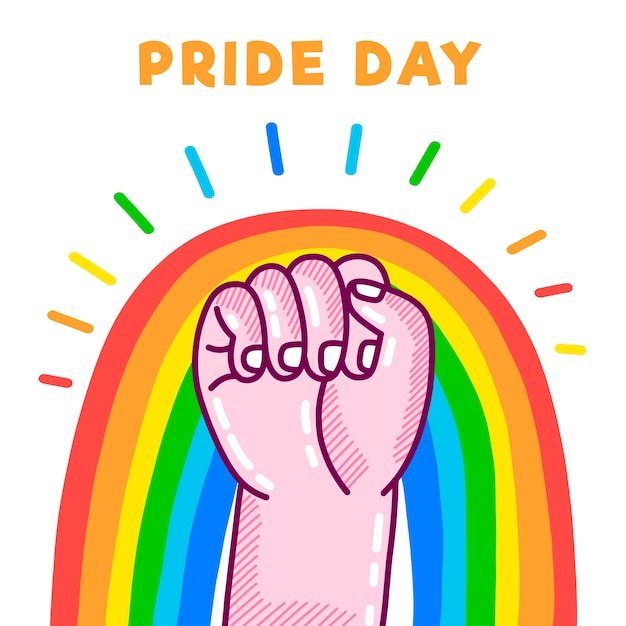 Free vector pride day fist and rainbow