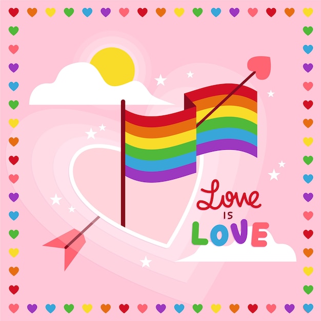 Pride day flag background with hearts