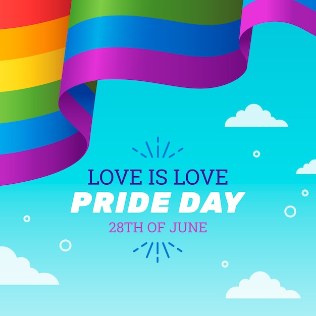 Free vector pride day flag ribbon background in sky