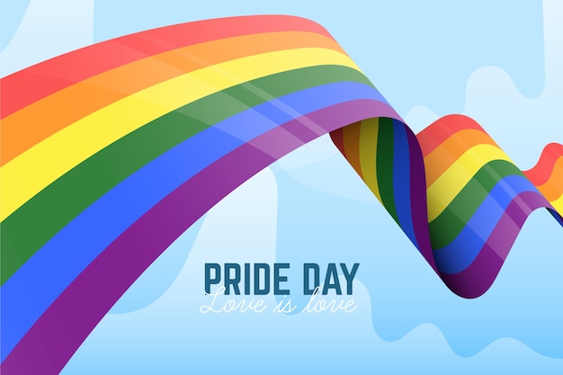 Free vector pride day flag ribbon in sky background