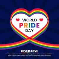 Vettore gratuito nastro bandiera pride day con sfondo di cuore