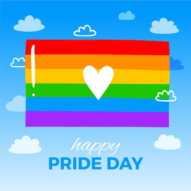 Free vector pride day flag with heart and greeting