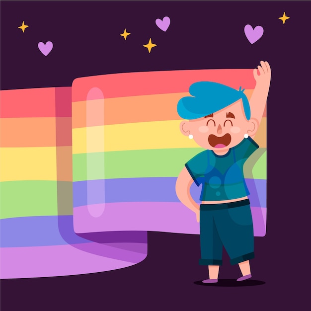 Free vector pride day flag with person and hearts