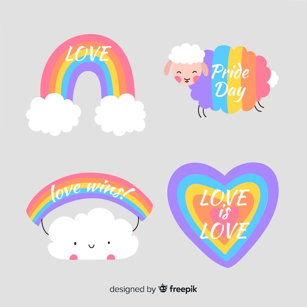 Free vector pride day flat label collection