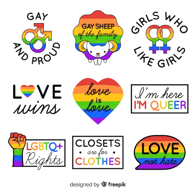 Free vector pride day labels collection