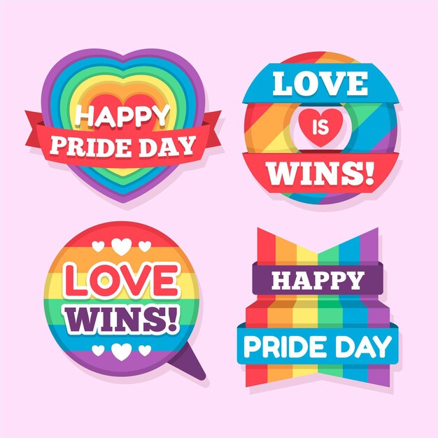 Free vector pride day labels collection