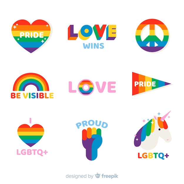 Free vector pride day labels collection