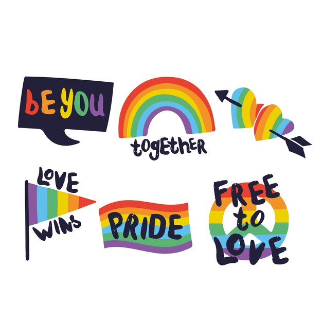 Pride day labels with flag collection