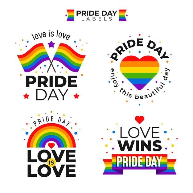 Pride day labels with flag set