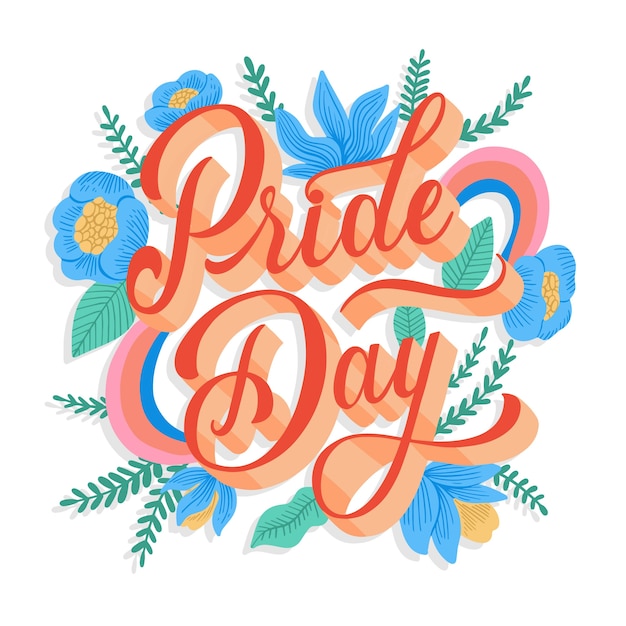 Pride day lettering con fiori sfondo