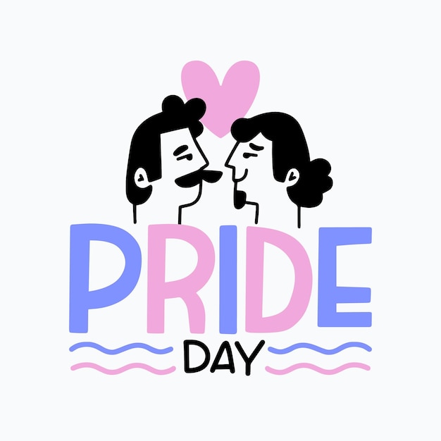 Free vector pride day lettering with gay couple