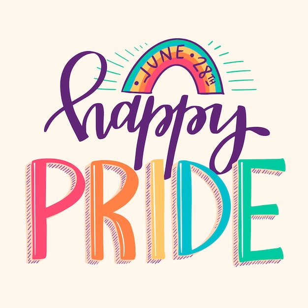 Pride day lettering with rainbow