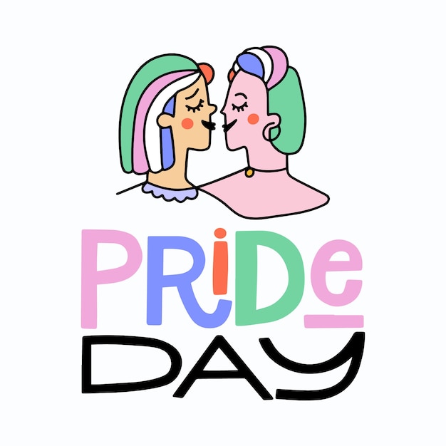 Free vector pride day lettering with two women background