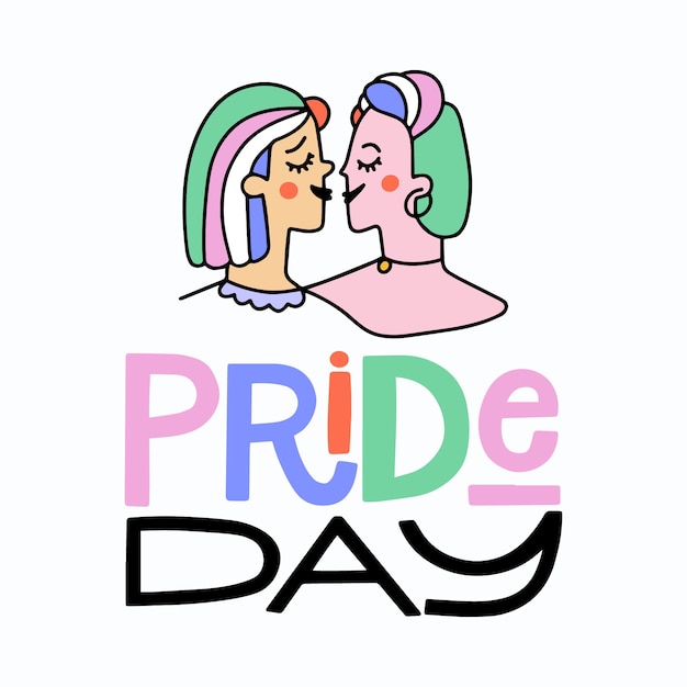 Pride day lettering with two women background