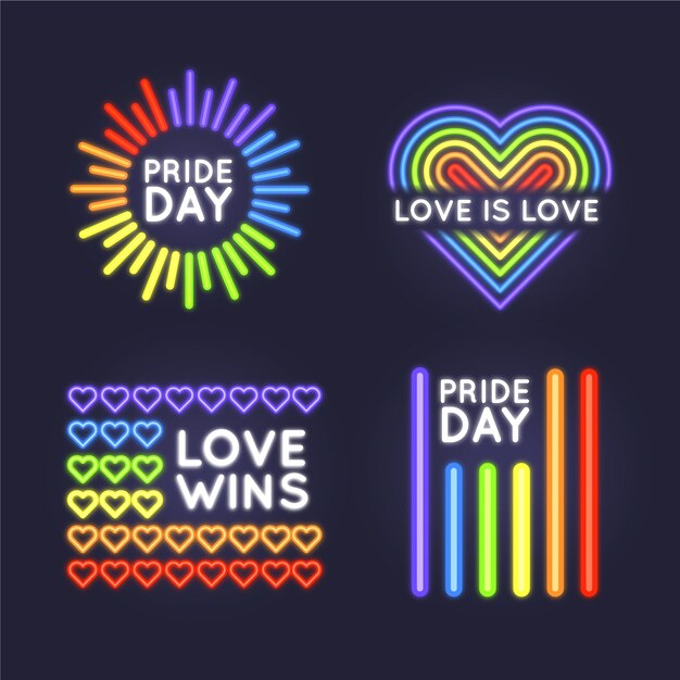 Pride day neon light signs set