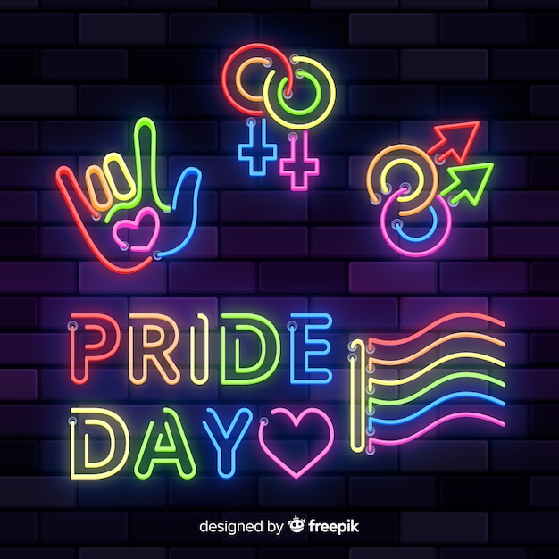 Free vector pride day neon sign collection