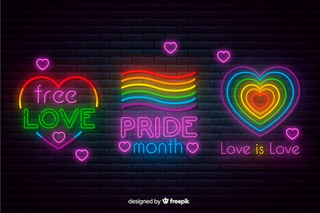 Free vector pride day neon sign collection