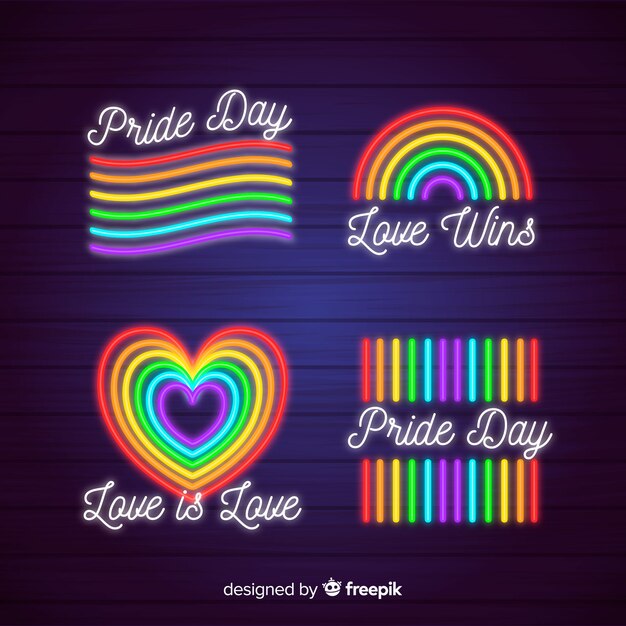 Vettore gratuito collezione di insegne al neon pride day