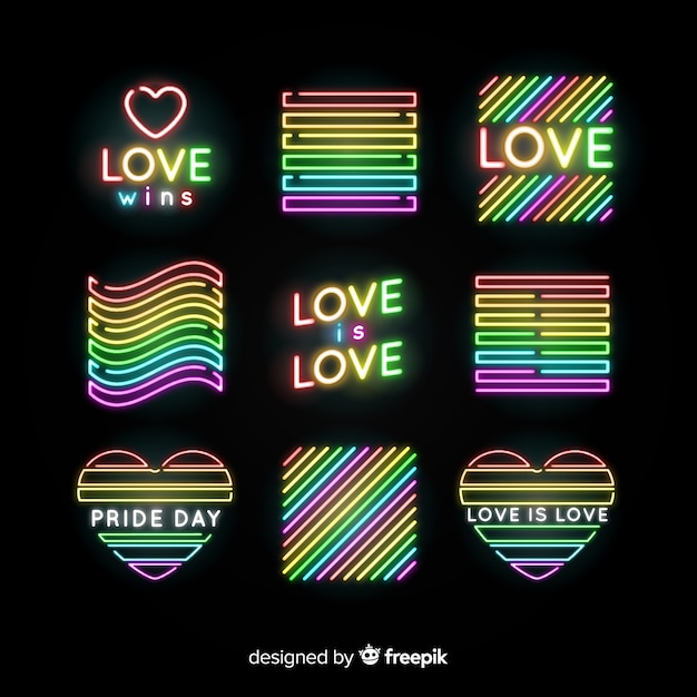 Collezione di insegne al neon pride day