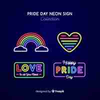 Free vector pride day neon sign collection