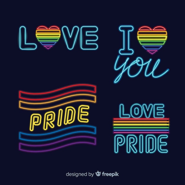 Free vector pride day neon sign collection