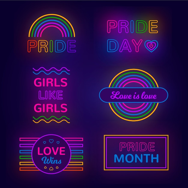 Vettore gratuito insegna al neon pride day imposta tema