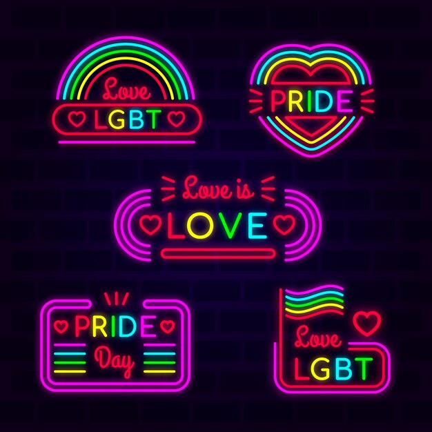 Vettore gratuito set di insegne al neon pride day