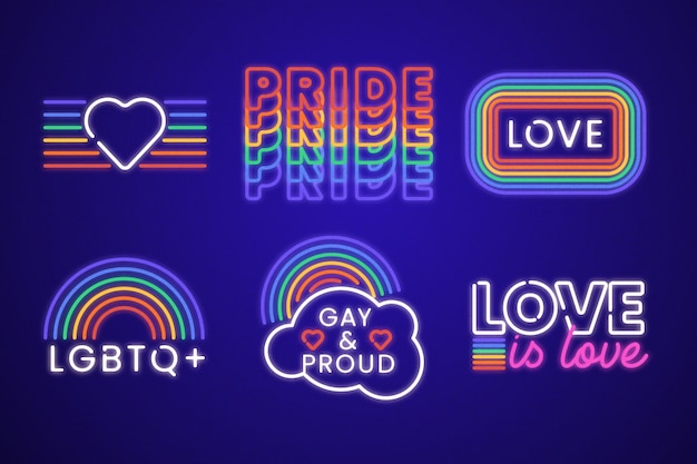Free vector pride day neon signs collection