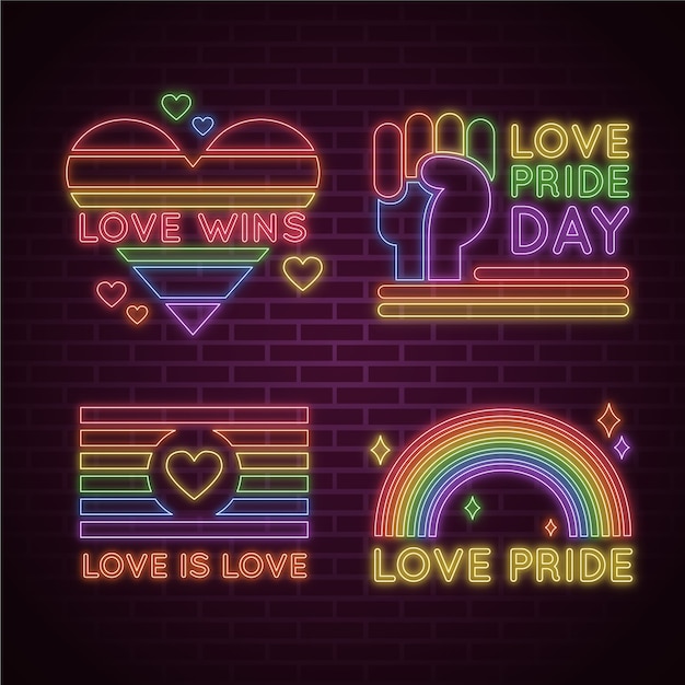Free vector pride day neon signs collection