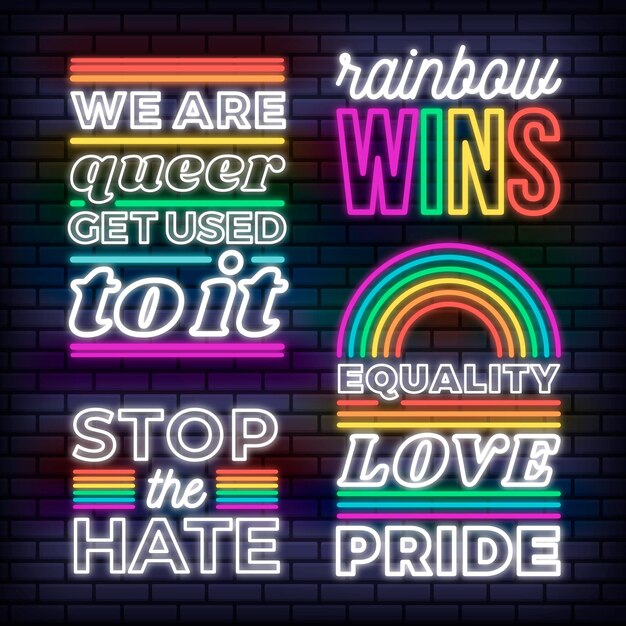 Pride day neon signs collection