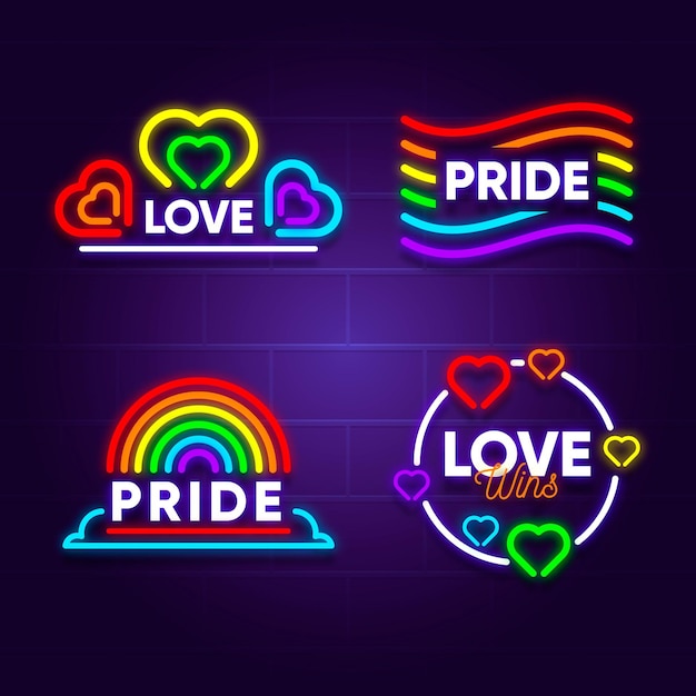 Free vector pride day neon signs collection