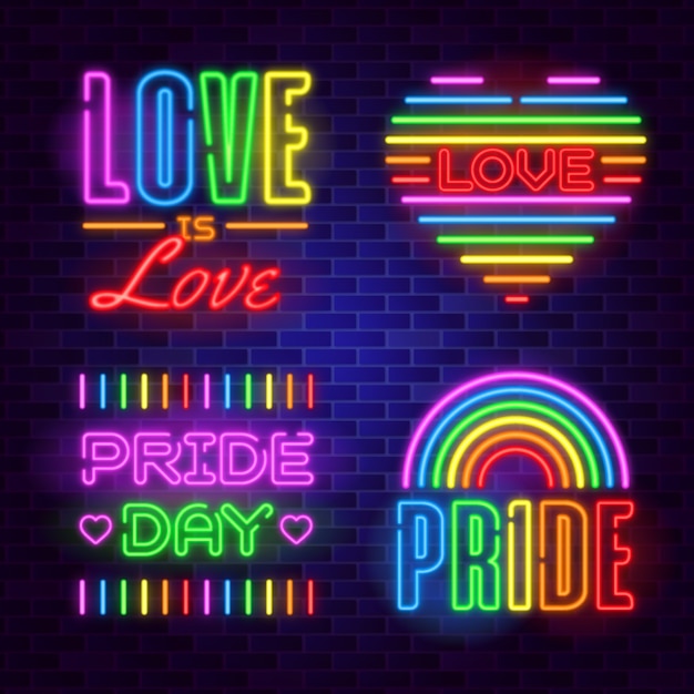 Pride day neon signs collection