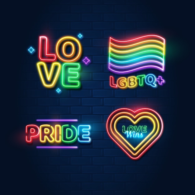 Free vector pride day neon signs collection