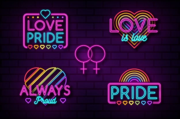 Free vector pride day neon signs pack